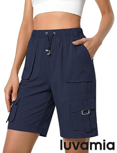 luvamia Hiking Shorts for Women Bermuda Knee Length Cargo Pull On Quick Dry Elastic Waist Sport 9'' Inseam Long Shorts