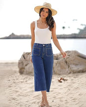LUVAMIA Women's Comfy Denim High Waist Vintage Wide Leg Capri Jeans