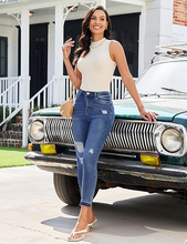 luvamia FleXclusive  Cropped Jeans for Women Skinny Trendy High Waisted Distressed Ripped Stretchy Denim Pants Destroyed Jeggings