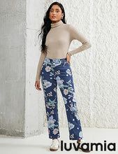 luvamia Straight Leg Jeans for Women Floral Printed High Waisted Trendy Cute Vintage Stretchy Denim Pants Boho Jeans