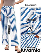 luvamia Striped Jeans for Women Wide Leg High Waisted Trendy Patch Pockets Stretchy Denim Pants Casual Trouser Jeans