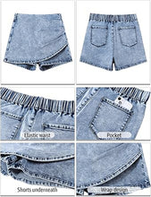 LUVAMIA Women's Slim Fit Pleated Denim Unlined Irregular Retro High Waisted Skorts