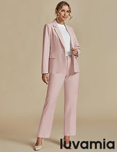 LUVAMIA Women's Blazer Set Business Casual Full Fit Blazer Jackets and Straight Pant Suits with Pockets