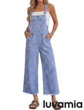 luvamia FleXclusive Denim Overalls for Women Wide Leg Capri Jean Jumpsuit Loose Fit Summer Stretchy Bib Overall Embroidered Raw Hem