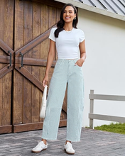 luvamia Barrel Jeans for Women Trendy Baggy Wide Leg Striped High Waisted Cropped Casual Pinstripe Stretchy Denim Pants
