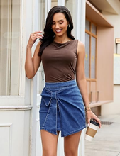 luvamia Jean Skorts for Woman High Rise Mini Skirt Bow Short Stretch Denim Skirts with Shorts Underneath Country Concert