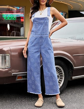 luvamia FleXclusive Denim Overalls for Women Wide Leg Capri Jean Jumpsuit Loose Fit Summer Stretchy Bib Overall Embroidered Raw Hem