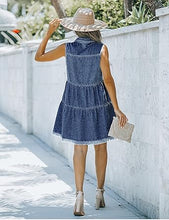 luvamia Women's Casual Summer Lapel Sleeveless Button Down Short Denim Jean Dress