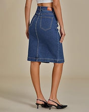 LUVAMIA Women's Brief Denim Midi Knee-Length Skirt Vintage Split High-Waist