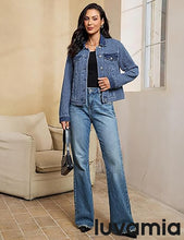 LUVAMIA Casual Western Denim Jacket Women Button Front Long Sleeve Vintage with Functional Pockets