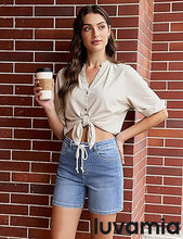 luvamia FleXclusive Jean Shorts for Women High Waisted Trendy Drawstring Stretchy Denim Shorts Summer Casual Jorts with Pockets