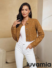 luvamia Cropped Jean Jacket Women Trendy Rhinestone Embellished Going Out Party Short Stretchy Trucker Denim Jackets
