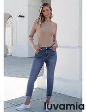 LUVAMIA Women's Full Length High Waist Skinny Fit Denim Slight Stretch Slim Jeans