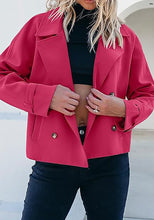 luvamia Cropped Trench Coat for Women Long Sleeve Double Breasted Notched Lapel Casual Loose Fit Jackets with Pockets