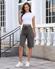 luvamia Bermuda Shorts for Women Knee Length High Rise Summer Casual Shorts Elastic Wasit Drawstring with Pockets