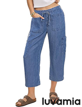 luvamia FleXclusive Barrel Jeans for Women Trendy Wide Leg High Rise Baggy Pull On Elastic Waist Button Fly Drawstring Denim Pants