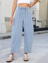 luvamia FleXclusive Barrel Jeans Women Trendy Striped Cropped High Waisted Pull On Elastic Waist Wide Leg Casual Stretch Denim Pants