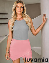 LUVAMIA Denim High Waisted Shorts Skort Stretch Asymmetrical Wrap Skirt