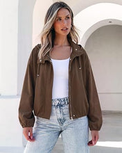 luvamia Women's Funnel Neck Jacket Casual Crop Zip Up Hooded Bomber Jackets Trendy, Oversized, Long Sleeve, Stand Collar, Elastic Cuff and Hem, Cropped, Funnel Neck Jacket Coats for Women, Fall Outfits