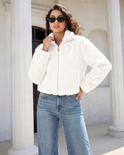 luvamia Faux Fur Jackets for Women Fall Cropped Coat Fuzzy Winter Outerwear Zip Up Front, Modern Retro Style, Lapel Collar, Drop Shoulder, Long Sleeve, Autumn Layering, City Chic Outerwear, Wide Collar