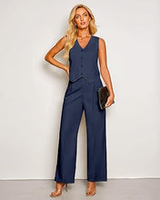 LUVAMIA Women 2 piece Vest Set Wide Leg Business Casual V Neck Sleeveless Suit Work Pant