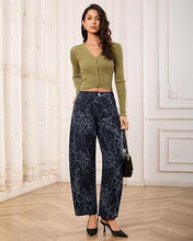 luvamia FleXcLusive Barrel Jeans Women High Waisted Baggy Leopard Cheetah Denim Pants Wide Leg Jeans for Women Trendy Stretchy, Ankle Length, Front Seam, Loose Fit, 27.5 Inch Inseam, Country Concert Outfits