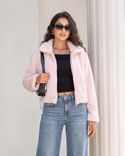 luvamia Faux Fur Jackets for Women Fall Cropped Coat Fuzzy Winter Outerwear Zip Up Front, Modern Retro Style, Lapel Collar, Drop Shoulder, Long Sleeve, Autumn Layering, City Chic Outerwear, Wide Collar