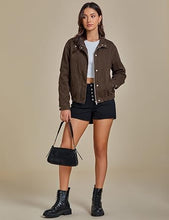 luvamia Jean Jacket Women Funnel Neck Zip Up Oversized Casual Denim Jackets Long Sleeve Short Jackets for Women, Elastic Hem Detail, Side Slant Pockets, Drop Shoulder, No Stretch, Western Fall Outfits