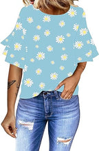 luvamia Women's Casual 3/4 Tiered Bell Sleeve Crewneck Loose Tops Blouses Shirt