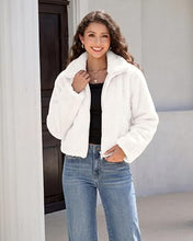 luvamia Faux Fur Jackets for Women Fall Cropped Coat Fuzzy Winter Outerwear Zip Up Front, Modern Retro Style, Lapel Collar, Drop Shoulder, Long Sleeve, Autumn Layering, City Chic Outerwear, Wide Collar