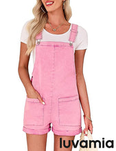 LUVAMIA Women's Denim Jumpsuit Overall Adjustable Sleeveless Stretch Short Romper Jean.