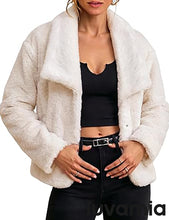 luvamia Faux Fur Jackets for Women Fall Coats Oversized Winter Outerwears Short Pile Surface, Side Pockets, Wide Lapel Collar, Dropped Shoulder, Fall Winter Layering, Snap Button Closure, Open Front