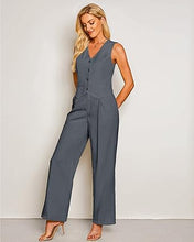 LUVAMIA Women 2 piece Vest Set Wide Leg Business Casual V Neck Sleeveless Suit Work Pant