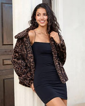 luvamia Women's Leopard Print Faux Fur Jackets Fluffy Furry Winter Coats Cheetah Animal Print Jackets, Oversized, Lapel, Snap Button, Inner Lining, Furry Winter Coats with Pockets, Western Outfits