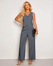 LUVAMIA Women 2 piece Vest Set Wide Leg Business Casual V Neck Sleeveless Suit Work Pant