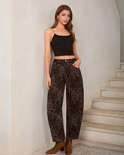 luvamia FleXcLusive Barrel Jeans Women High Waisted Baggy Leopard Cheetah Denim Pants Wide Leg Jeans for Women Trendy Stretchy, Ankle Length, Front Seam, Loose Fit, 27.5 Inch Inseam, Country Concert Outfits