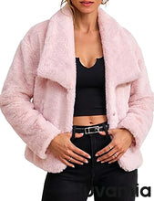 luvamia Faux Fur Jackets for Women Fall Coats Oversized Winter Outerwears Short Pile Surface, Side Pockets, Wide Lapel Collar, Dropped Shoulder, Fall Winter Layering, Snap Button Closure, Open Front