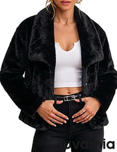 luvamia Faux Fur Jackets for Women Fall Coats Oversized Winter Outerwears Short Pile Surface, Side Pockets, Wide Lapel Collar, Dropped Shoulder, Fall Winter Layering, Snap Button Closure, Open Front