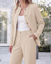 luvamia Pants Suits for Women Dressy 2 Piece Sets Business Casual Outfits Long Sleeve Collarless Blazers, Elastic Waist Wide Leg Pants, Adjustable Back Buckle‌, Professional Work Office Pantsuits