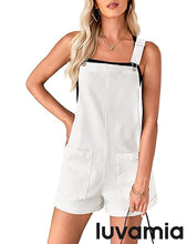 LUVAMIA Women's Denim Jumpsuit Overall Adjustable Sleeveless Stretch Short Romper Jean.