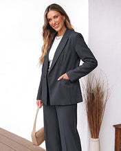 luvamia Pants Suits Women 2 Piece Double Breasted Business Casual Outfits Classic Notch Lapel, Wide Leg Pants, Structured Shoulders, Professional Dressy Pantsuit Set, Office Chic, 2026 Fall Fashion