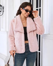 luvamia Faux Fur Jackets for Women Fall Coats Oversized Winter Outerwears Short Pile Surface, Side Pockets, Wide Lapel Collar, Dropped Shoulder, Fall Winter Layering, Snap Button Closure, Open Front