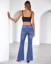 luvamia FleXclusive Flare Jeans for Women Mid Rise Bootcut Denim Pants Distressed Stretchy Denim, Retro Distressed Washed, Chic Y2K Style, Date Night Outfit, Slim Through Knee, Nashville Western Inspired