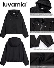 luvamia Women's Funnel Neck Jacket Casual Crop Zip Up Hooded Bomber Jackets Trendy, Oversized, Long Sleeve, Stand Collar, Elastic Cuff and Hem, Cropped, Funnel Neck Jacket Coats for Women, Fall Outfits