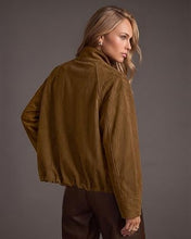 luvamia Faux Suede Jackets Women Oversized Cropped Funnel Neck Zip Up Coats Soft Faux Suede, Stand Collar, Loose Fit, Front Zipper, Modern Bomber Silhouette & Adjustable Hem, Fall Essential Outerwear