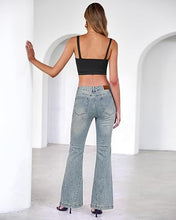 luvamia FleXclusive Flare Jeans for Women Mid Rise Bootcut Denim Pants Distressed Stretchy Denim, Retro Distressed Washed, Chic Y2K Style, Date Night Outfit, Slim Through Knee, Nashville Western Inspired