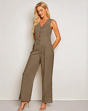 LUVAMIA Women 2 piece Vest Set Wide Leg Business Casual V Neck Sleeveless Suit Work Pant