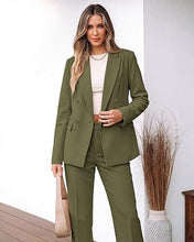 luvamia Pants Suits Women 2 Piece Double Breasted Business Casual Outfits Classic Notch Lapel, Wide Leg Pants, Structured Shoulders, Professional Dressy Pantsuit Set, Office Chic, 2026 Fall Fashion
