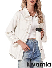 LUVAMIA Denim Jackets for Women Trendy Long Sleeve Button Down Shirt Jacket with Pocket