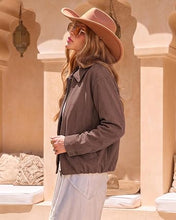 luvamia Faux Suede Jackets for Women Oversized Fall Coats Cropped Outerwear Zip Up, Long Sleeve, Slash Pockets, Modern Western Boho, Lapel Collar, Oversized Bomber Jacket, Drop Shoulder, Gathered Hem